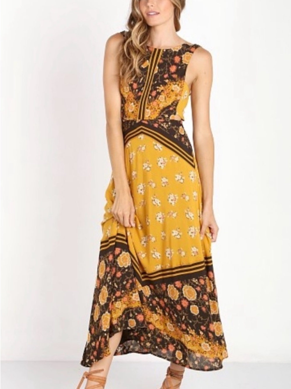 Free People Sunrise Oblivion Dress in Antique Gold Combo